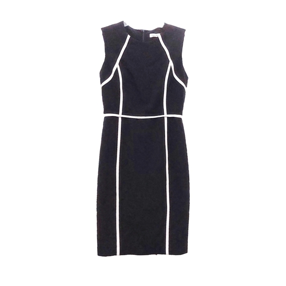 Calvin Klein EUC Black White Piping Sleeveless Sheath Dress Womens S/M - Picture 2 of 6
